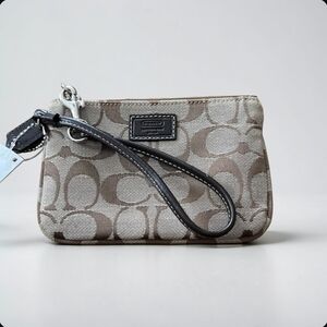 Coach Beige/Tan Signature Canvas Wristlet with Black Strap